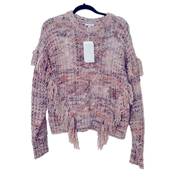 NWT Joie Large Meghan Wool Blend Fringe Tan Blush Pink‎ Multicolored Sweater